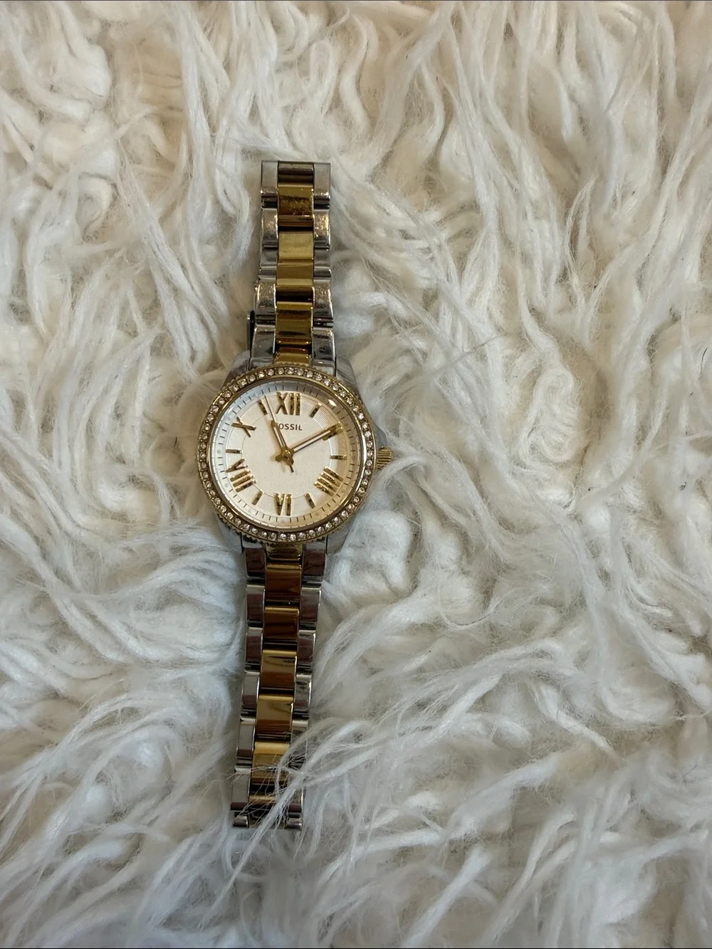 Fossil Two-Tone Gold and Silver Crystal Bezel Women’s Watch